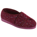 Wine - Front - Comfylux Womens-Ladies Helen Floral Superwide Slippers
