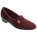 Burgundy - Front - Sleepers Womens-Ladies Andover Heeled Motif Leaf Slippers