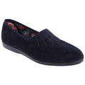 Navy Blue - Front - Sleepers Womens-Ladies Fan Stitch Wide Fitting Slippers