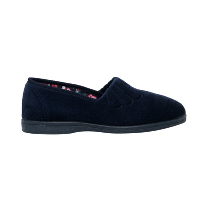 Navy Blue - Back - Sleepers Womens-Ladies Fan Stitch Wide Fitting Slippers