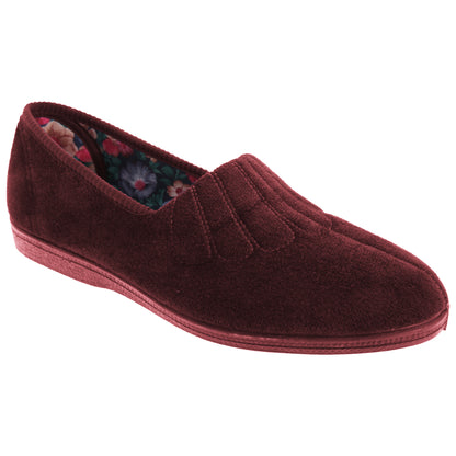 Wine - Front - Sleepers Womens-Ladies Fan Stitch Wide Fitting Slippers