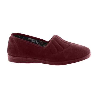 Wine - Back - Sleepers Womens-Ladies Fan Stitch Wide Fitting Slippers
