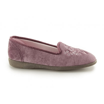 Heather - Back - Sleepers Womens-Ladies Nieta Plain Embroidered Slippers