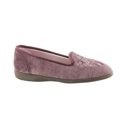 Heather - Side - Sleepers Womens-Ladies Nieta Plain Embroidered Slippers
