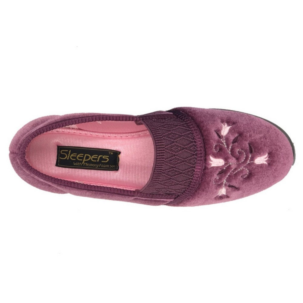 Heather - Back - Sleepers Womens-Ladies Inez Gusset Throat Patterned Slippers