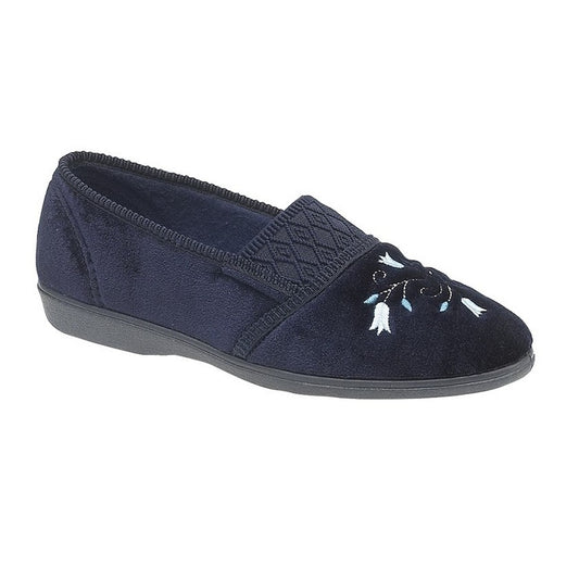 Navy Blue - Front - Sleepers Womens-Ladies Inez Gusset Throat Patterned Slippers