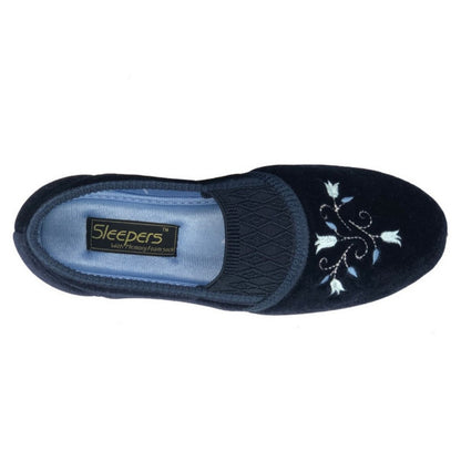 Navy Blue - Back - Sleepers Womens-Ladies Inez Gusset Throat Patterned Slippers