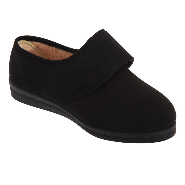 Black - Front - Comfylux Womens-Ladies Stella Superwide Slippers