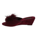 Burgundy - Back - Sleepers Womens-Ladies Anne Jewelled Rosette Boa Mule Slippers