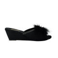 Black - Back - Sleepers Womens-Ladies Anne Jewelled Rosette Boa Mule Slippers