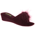 Burgundy - Front - Sleepers Womens-Ladies Anne Jewelled Rosette Boa Mule Slippers