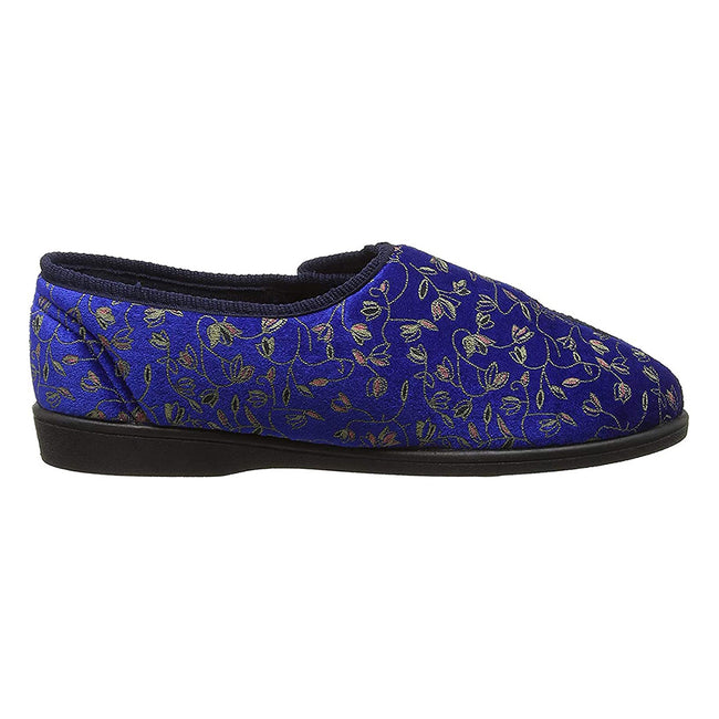 Navy Blue - Back - Zedzzz Womens-Ladies Janice Touch Fastening Floral Slippers