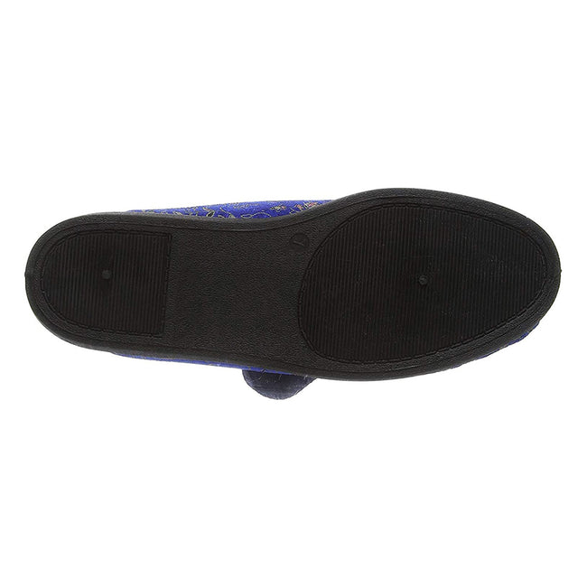 Navy Blue - Pack Shot - Zedzzz Womens-Ladies Janice Touch Fastening Floral Slippers