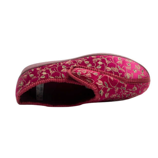 Wine - Lifestyle - Zedzzz Womens-Ladies Janice Touch Fastening Floral Slippers