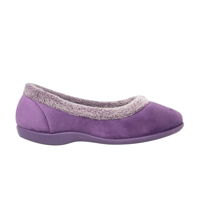 Purple - Back - Sleepers Womens-Ladies Julia Memory Foam Collar Slippers
