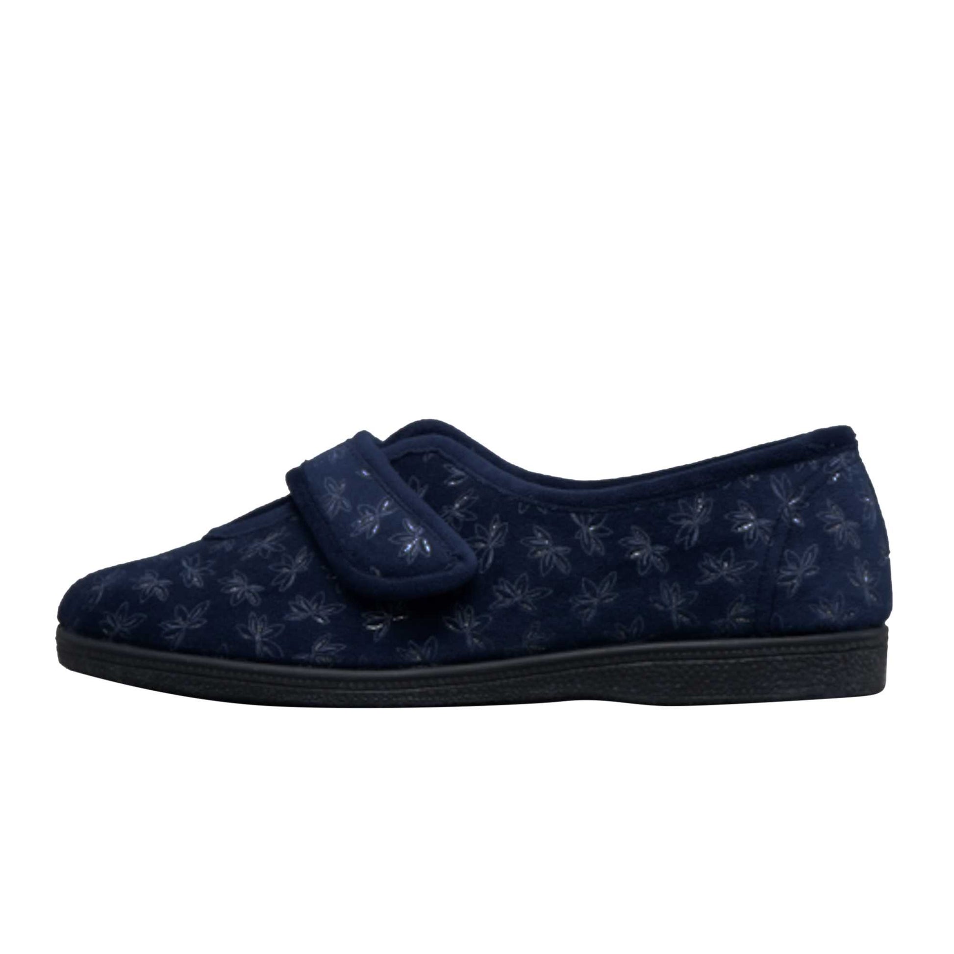 Navy Blue - Back - Sleepers Womens-Ladies Ivy Floral V Throat Touch Fastening Slippers