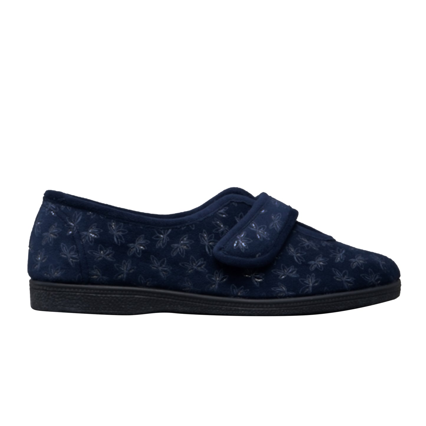 Navy Blue - Side - Sleepers Womens-Ladies Ivy Floral V Throat Touch Fastening Slippers