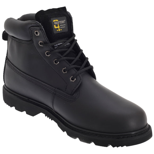 Black - Front - Grafters Mens 6 Eye Padded Leather Work Boots