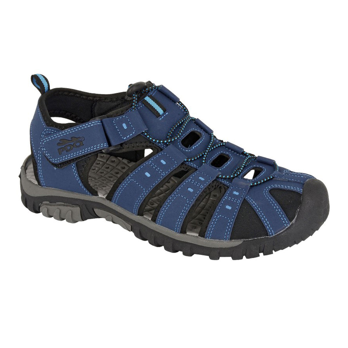 Navy - Back - PDQ Mens Toggle & Touch Fastening Synthetic Nubuck Trail Sandals