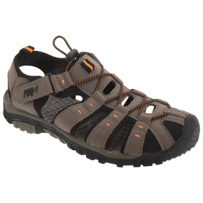Dark Taupe-Orange - Back - PDQ Mens Toggle & Touch Fastening Synthetic Nubuck Trail Sandals