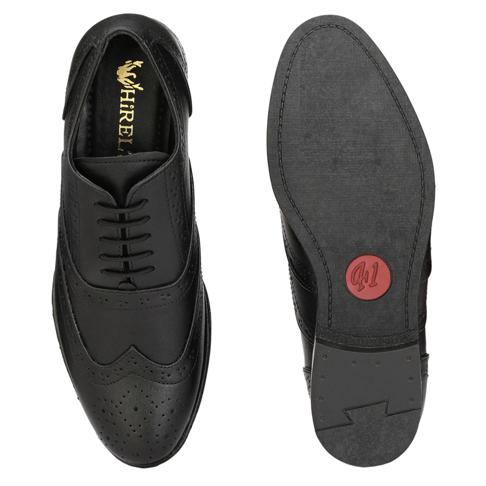 Black - Side - Roamers Mens 5 Eyelet Brogue Oxford Leather Shoes