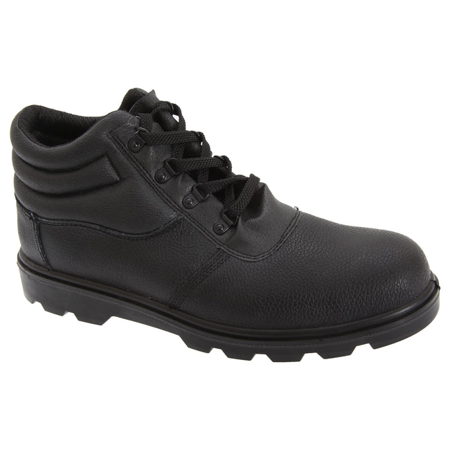 Black - Front - Grafters Mens Grain Leather Treaded Safety Toe Cap Boots