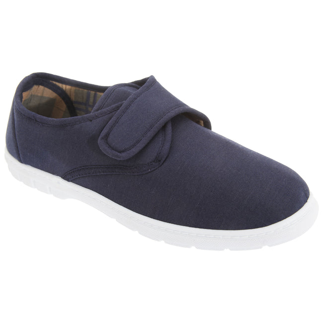 Navy Blue Denim - Front - Scimitar Mens Touch Fastening Casual Textile Shoes