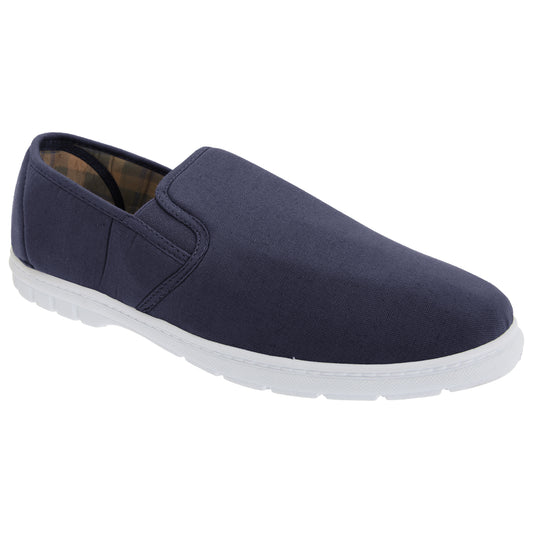 Navy Blue Denim - Front - Scimitar Mens Twin Gusset Slip On Casual Textile Shoes