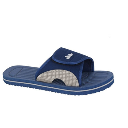 Navy Blue-Grey - Front - PDQ Mens Surfer Touch Fastening Beach Mule Pool Shoes