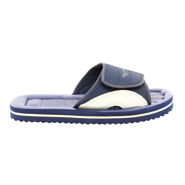 Navy Blue-Grey - Front - PDQ Mens Surfer Touch Fastening Beach Mule Pool Shoes