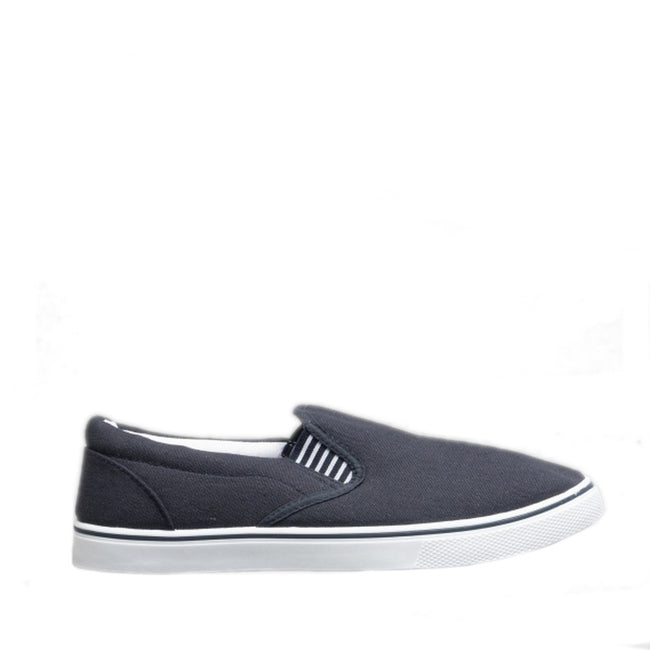 Navy Blue - Back - Dek Boys Gusset Casual Canvas Yachting Shoes