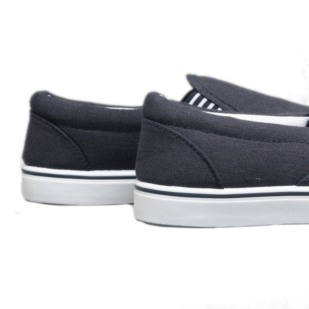 Navy Blue - Close up - Dek Boys Gusset Casual Canvas Yachting Shoes