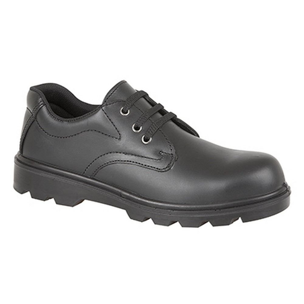 Black - Front - Grafters Mens Plain 3 Eye Shine Leather Safety Shoes