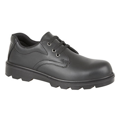 Black - Front - Grafters Mens Plain 3 Eye Shine Leather Safety Shoes