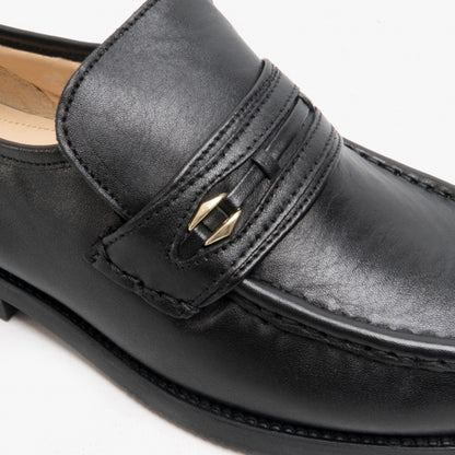 Black - Back - Tycoons Mens Wide Fitting Saddle Trim Moccasin Type Casual Shoes