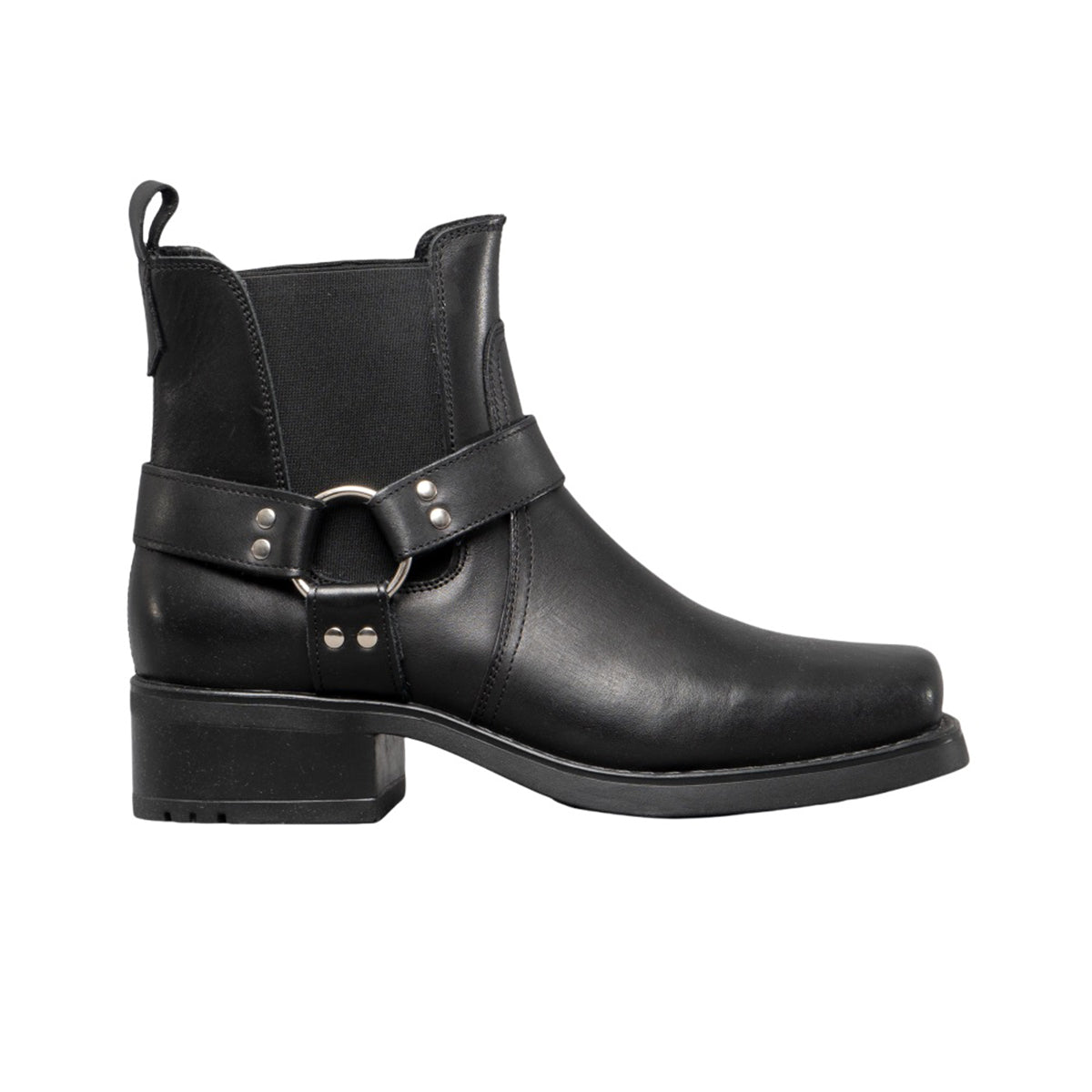 Black - Back - Woodland Mens Low Harley Gusset Harness Leather Boots