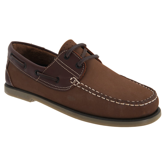 Brown Nubuck-Leather - Front - Dek Mens Moccasin Boat Shoes