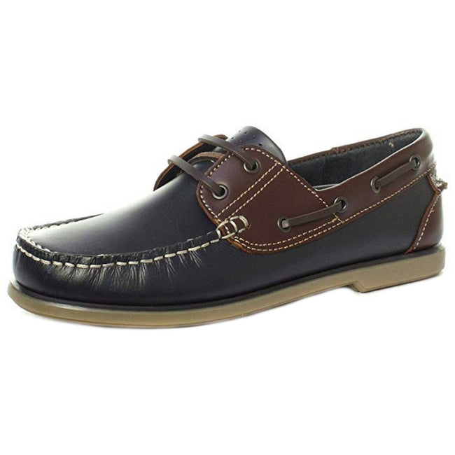 Navy Blue-Brown Leather - Back - Dek Mens Moccasin Boat Shoes