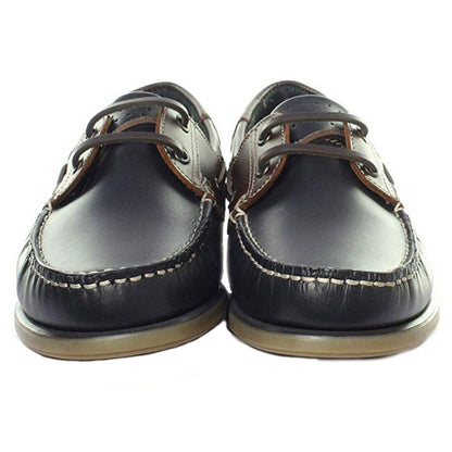 Navy Blue-Brown Leather - Side - Dek Mens Moccasin Boat Shoes