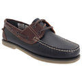 Navy Blue-Brown Leather - Front - Dek Mens Moccasin Boat Shoes