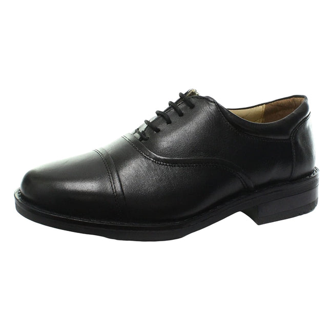 Black - Side - Roamers Mens Softie Leather Blind Eye Flexi Capped Oxford Shoes