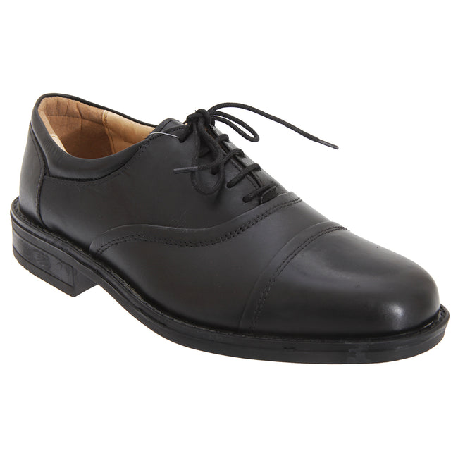 Black - Front - Roamers Mens Softie Leather Blind Eye Flexi Capped Oxford Shoes