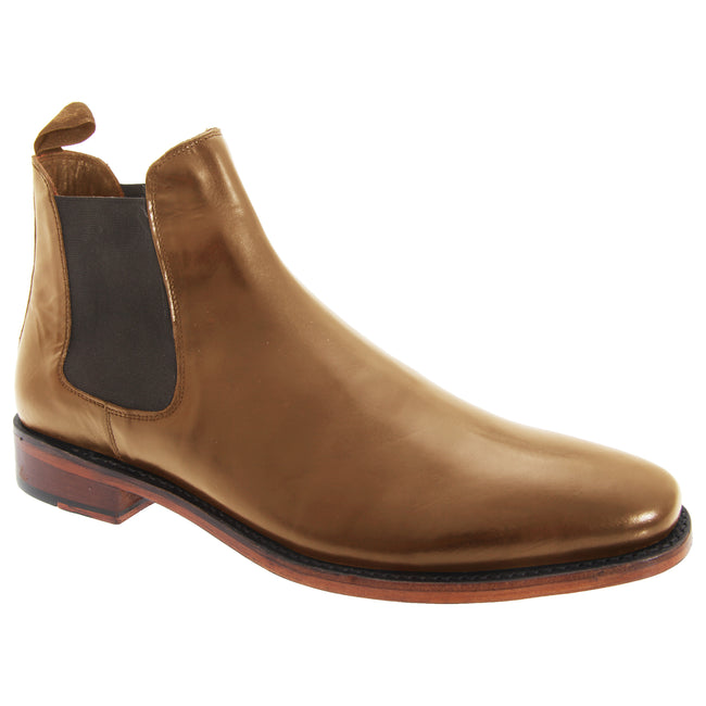 Tan - Front - Kensington Classics Mens Twin Gusset All Leather Chelsea Boots