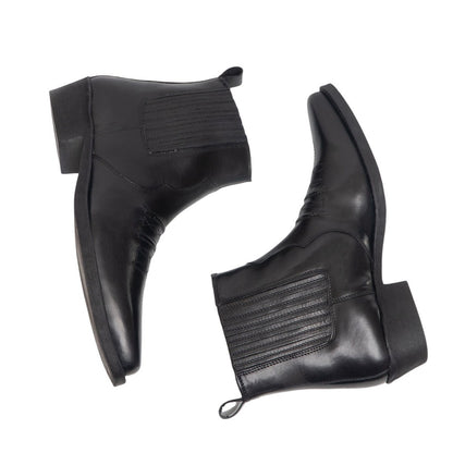Black - Back - Woodland Mens Distressed Leather Gusset Western Ankle Boots