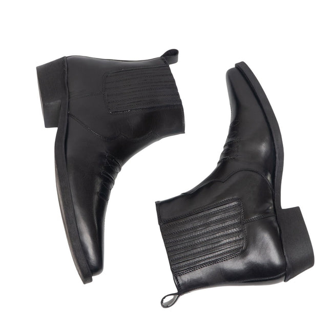 Black - Back - Woodland Mens Distressed Leather Gusset Western Ankle Boots