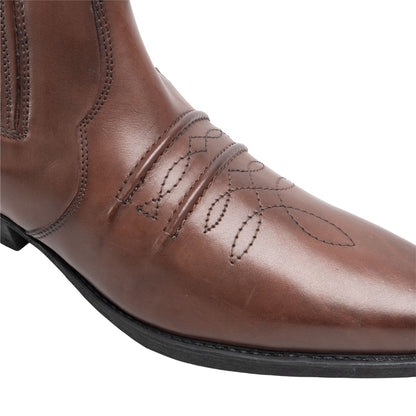 Brown - Side - Woodland Mens Distressed Leather Gusset Western Ankle Boots