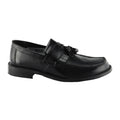 Black - Back - Roamers Mens Toggle Saddle Hi-Shine Leather Loafers