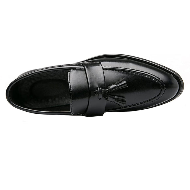 Black - Side - Roamers Mens Toggle Saddle Hi-Shine Leather Loafers