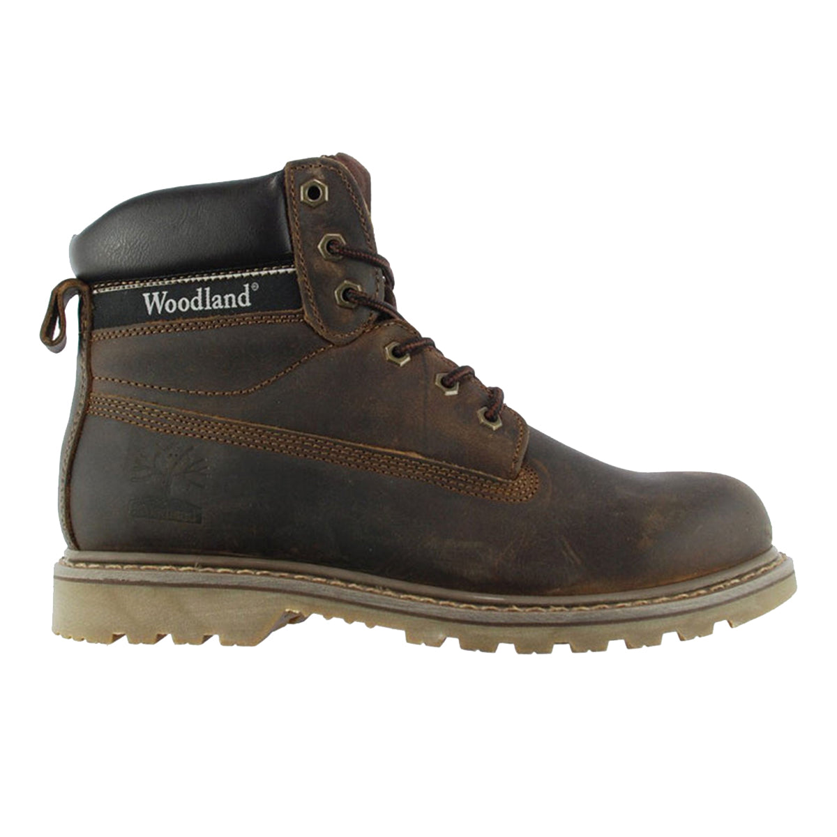 Brown - Back - Woodland Mens 6 Eye Padded Utility Boots