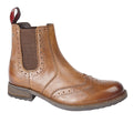 Tan - Front - Roamers Mens Softie Leather Twin Gusset Brogue Ankle Boots